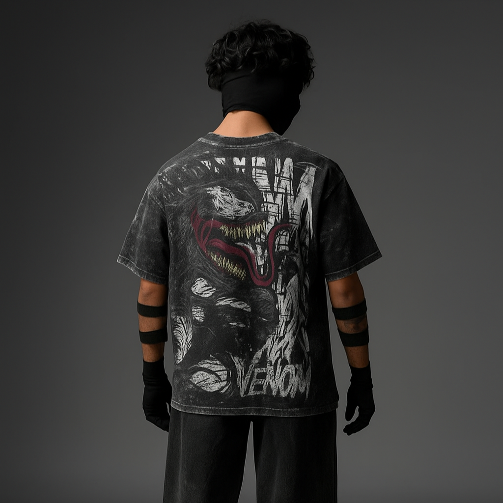 Venomous Acid Wash Oversized T-Shirt – 240 GSM Heavyweight Streetwear