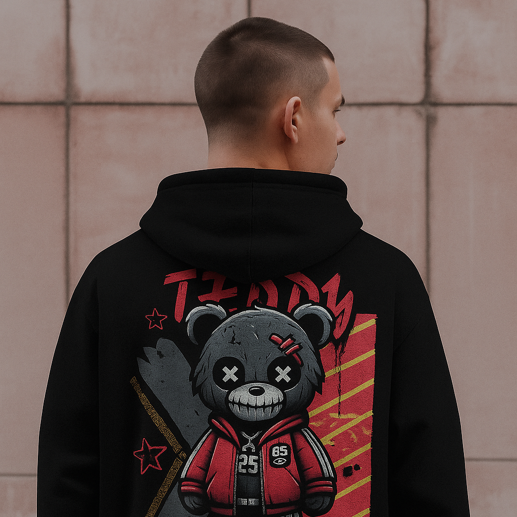 Unisex Oversized Hoodie – “Teddy Street” Urban Graphic | Bold Streetwear Edition