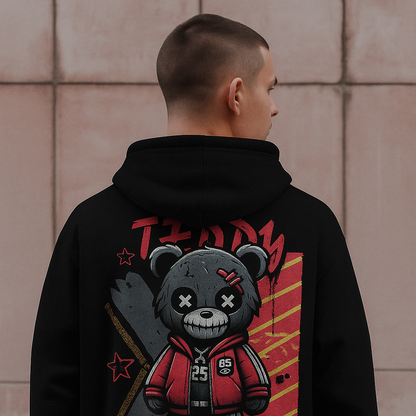 Unisex Oversized Hoodie – “Teddy Street” Urban Graphic | Bold Streetwear Edition