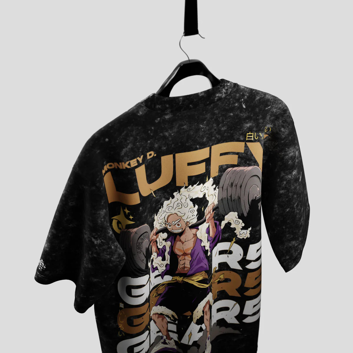 Gym Rat Luffy Acid Wash Oversized T-Shirt – 240 GSM Heavyweight Anime Streetwear